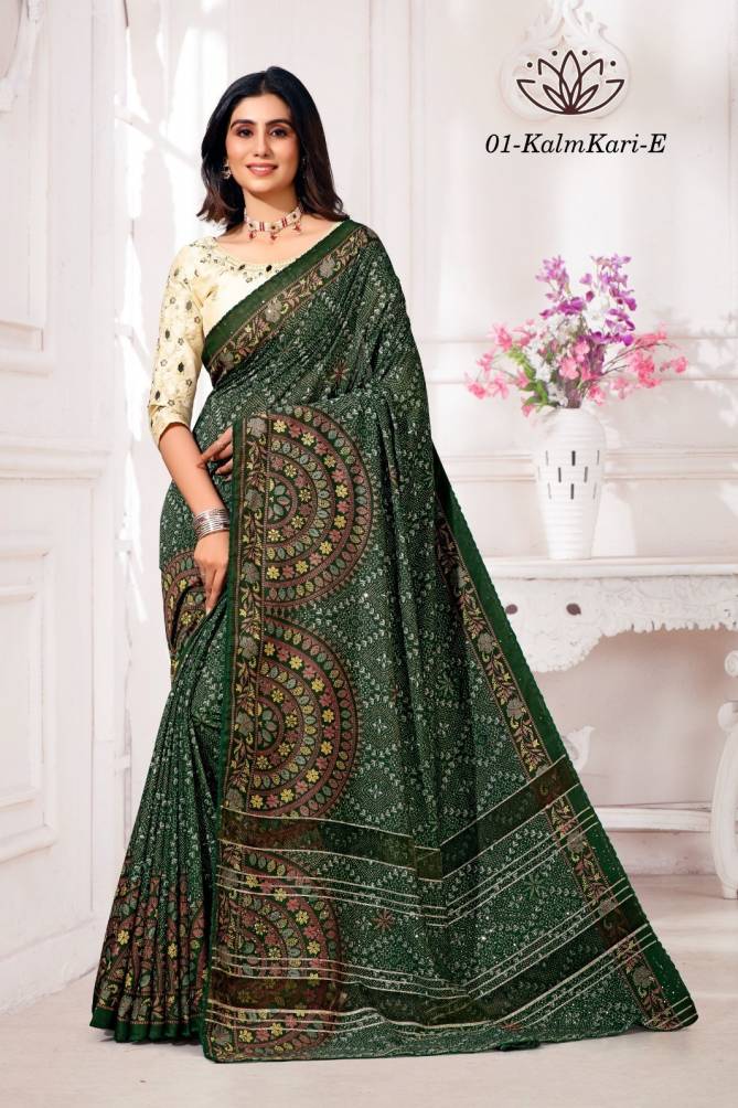 Kalmkari 01 kalpatru Muslin Printed Designer Sarees Wholesale Clothing Suppliers In India